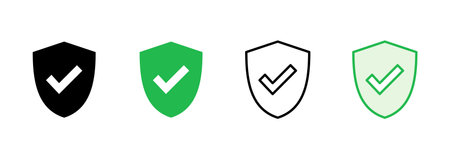 Shield check mark  icon set. Protection approve sign. Safe icon vectorのイラスト素材