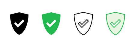Shield check mark  icon set. Protection approve sign. Safe icon vectorのイラスト素材