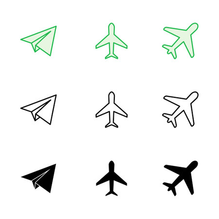 Plane icon set. Airplane icon vector. Flight transport symbol. Travel illustration. Holiday symbolのイラスト素材