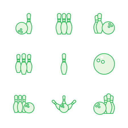 Bowling icon set. bowling ball and pin icon. bowling pinsのイラスト素材