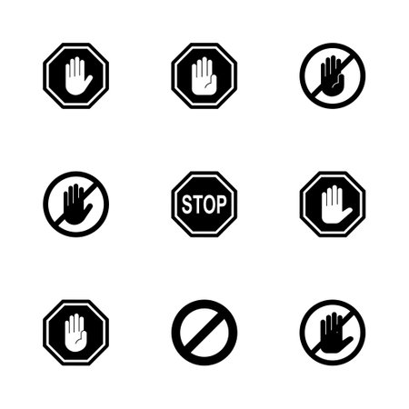 Stop icon set. stop road sign. hand stop icon vectorのイラスト素材