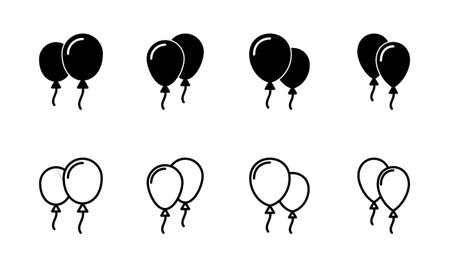Balloon icon set. party balloon icon decoration birthday vector. Balloon black silhouette iconのイラスト素材