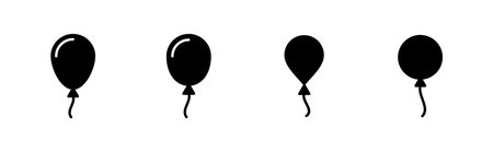 Balloon icon set. party balloon icon decoration birthday vector. Balloon black silhouette iconのイラスト素材