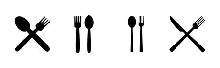 spoon and fork icon set. spoon, fork and knife icon vector. restaurant iconのイラスト素材