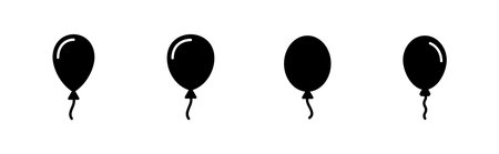 Balloon icon set. party balloon icon decoration birthday vector. Balloon black silhouette iconのイラスト素材
