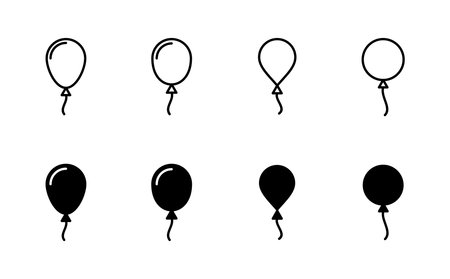 Balloon icon set. party balloon icon decoration birthday vector. Balloon black silhouette iconのイラスト素材