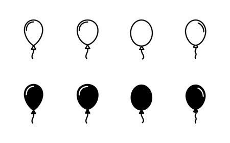 Balloon icon set. party balloon icon decoration birthday vector. Balloon black silhouette iconのイラスト素材