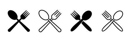 spoon and fork icon set. spoon, fork and knife icon vector. restaurant iconのイラスト素材