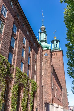 City Hall of Stockholm Against a Blue Midday Sunの写真素材