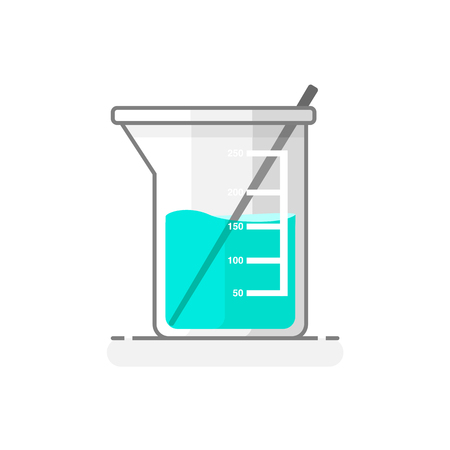Scientific Beaker & Shaker with chemical liquid - Laboratory glassware icon 4. Flat design concept. Vector illustration.のイラスト素材