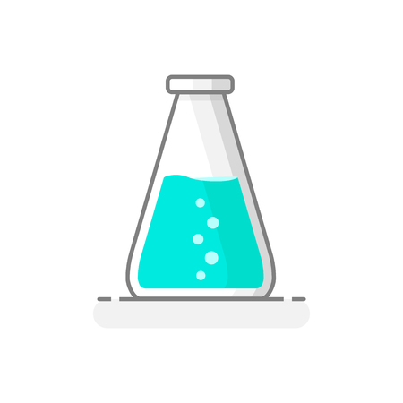 Scientific erlenmeyer flask with chemical liquid - Laboratory glassware icon 7. Flat design concept. Vector illustration.のイラスト素材
