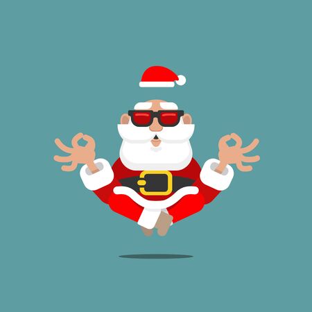Older Santa Claus in meditation levitating in the air with sunglasses in a relaxing mental position of Yoga symbolizing a spiritual symbol of OM.のイラスト素材