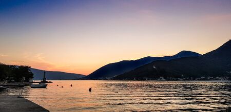 Evening view from a harbor in Montenegro