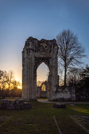 YORK, ENGLAND, DECEMBER 12, 2018: St. Marys Abbey Ruins situated in Museum Gardens during beautiful clean sunsetのeditorial素材
