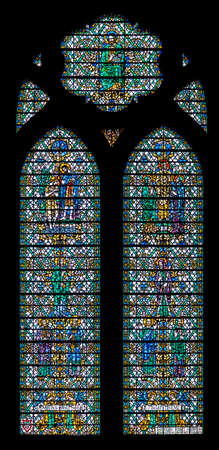 LIVERPOOL, ENGLAND, DECEMBER 27, 2018: Stained glass from interior of the Church of England Anglican Cathedral of the Diocese of Liverpool.のeditorial素材