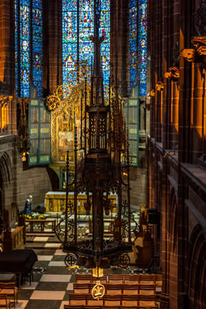 LIVERPOOL, ENGLAND, DECEMBER 27, 2018: The Lady Chapel in Liverpool Anglican Cathedral. A magnificent part inside the church, where light meets darkness all along the ornamented placeのeditorial素材
