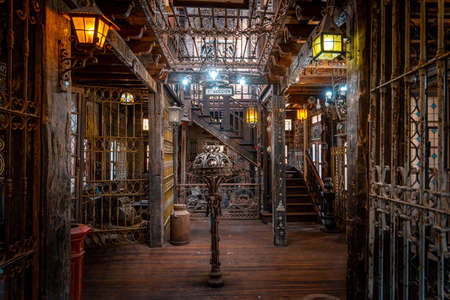 GONZALEZ CATAN,ARGENTINA,SEPTEMBER 28,2019: Interior of the iron museum in the amazing medieval town of Campanopolis, with lots of metal objects of any kind. Translation of 'First Section' in Spanish.のeditorial素材