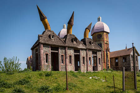 GONZALEZ CATAN, ARGENTINA, SEPTEMBER 28, 2019: Abandoned buildings in the amazing medieval town of Campanopolisのeditorial素材