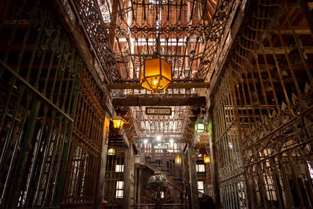 GONZALEZ CATAN,ARGENTINA,SEPTEMBER 28,2019:Interior of the iron museum, in the amazing medieval town of Campanopolis, with lots of metal objects of any kind.Translation of 'Fourth Section' in Spanish.のeditorial素材