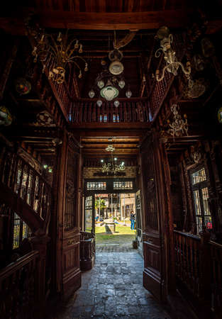GONZALEZ CATAN,ARGENTINA,SEPTEMBER 28,2019: Interior of the wood museum, in the amazing medieval town of Campanopolis, with lots of crafted wooden objects.のeditorial素材