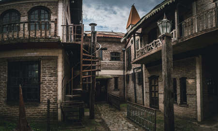 GONZALEZ CATAN, ARGENTINA, SEPTEMBER 28, 2019: Abandoned building in the amazing medieval town of Campanopolis.のeditorial素材