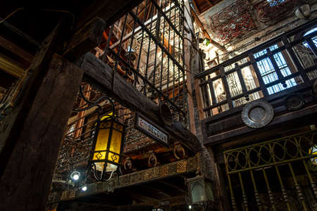 GONZALEZ CATAN,ARGENTINA,SEPTEMBER 28,2019: Interior of the iron museum in the amazing medieval town of Campanopolis, with lots of metal objects of any kind. Translation of 'Second section' in Spanish.のeditorial素材