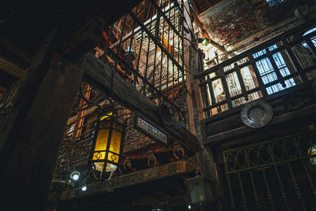 GONZALEZ CATAN,ARGENTINA,SEPTEMBER 28,2019: Interior of the iron museum in the amazing medieval town of Campanopolis, with lots of metal objects of any kind. Translation of 'Second section' in Spanish.のeditorial素材