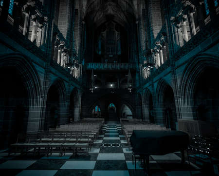 LIVERPOOL, ENGLAND, DECEMBER 27, 2018: The Lady Chapel in Liverpool Anglican Cathedral. Spooky and...