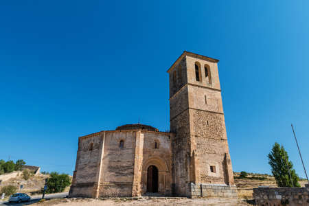 Side view of a small medieval church in Segovia (Church of the True Cross), a Catholic temple erected in the XII century outside the city walls.の写真素材