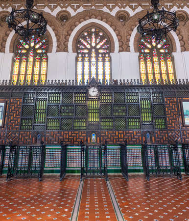 TOLEDO, SPAIN - MARCH 15, 2016: Inside view of the hall and ceiling of the Toledo railway station, designed by architect Narciso ClaverÃ­a in 1919 in Neo-Mudejar style.のeditorial素材