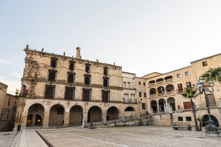 Wide-angle view of the beautiful Renaissance Plaza Mayor square in Trujillo, Extremadura, with...