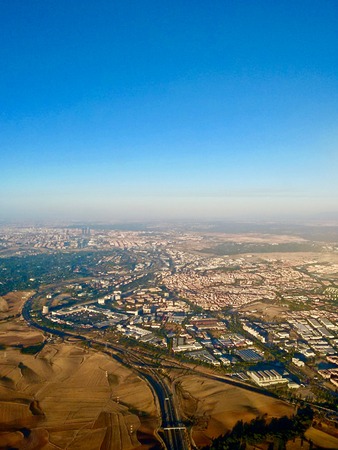 View of Madrid from an airplane during day at summerの写真素材