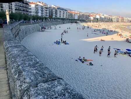 View of the beach and sea from Silgar in Sanxenxo during a sunny day in summerのeditorial素材