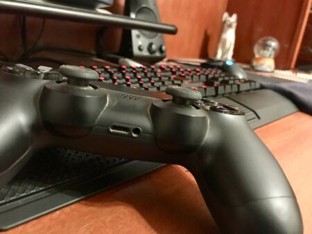Puebla, Mexico; September 15 2019: Editorial illustrative image of a black Play Station 4 gaming...