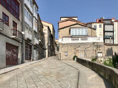 Oursense, Ourense / Spain - August 20 2018: View of the streets of the city center of Ourense in...