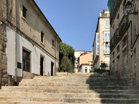 Oursense, Ourense / Spain - August 20 2018: View of the streets and buildings of the city center of Ourense in Galicia during a sunny day of summerのeditorial素材