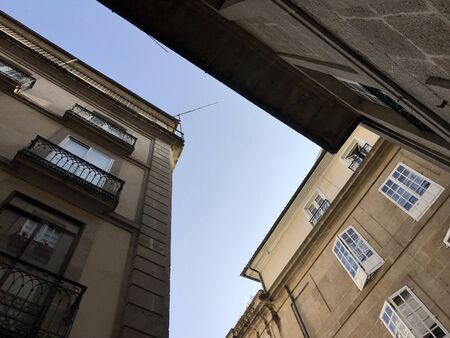 Ourense, Ourense / Spain - August 20 2018: Street level view of some buildings on the city center of...