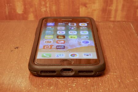 Puebla, Puebla / Mexico - January 29 2020: Editorial illustrative view of an Apple iPhone 7 on top...
