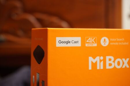Puebla, Puebla / Mexico - January 29 2020: Editorial illustrative view of the front of the box of a Xiaomi Mi Box 4Kのeditorial素材