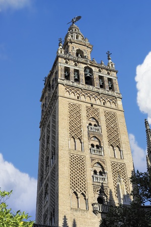 view of Giralda Tower of  the Cathedral of Seville, Seville, Spainの写真素材