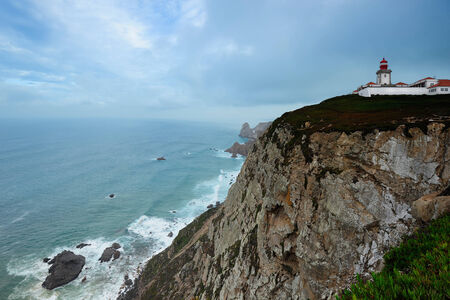 lighthouse at the most western point in continental Europe, Cabo Da Roca, Portugal  の写真素材
