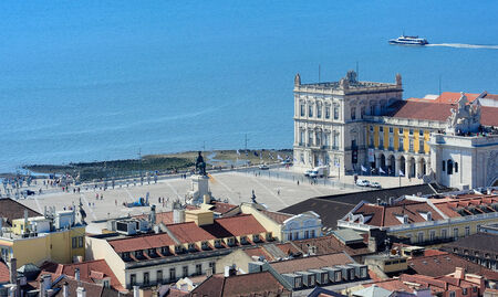 view of city from the top of Rua Augusta Arch, Lisbon, Portugal
