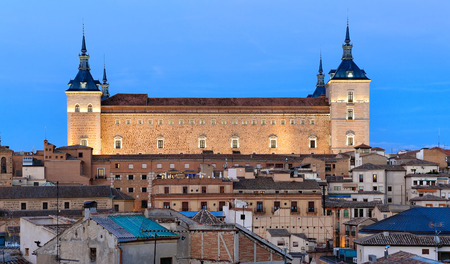 night view of Alcazar and old part of Toledo, Spainのeditorial素材