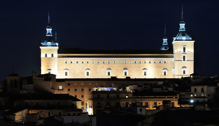 night view of Alcazar and old part of Toledo, Spainのeditorial素材