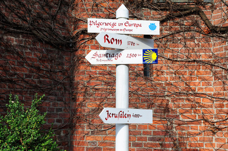 HAMBURG, Germany - 17 MARCH 2015: Sign of pilgrimage of Santiago de Compostela Camino de Santiago,...