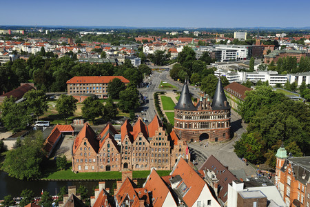 View from the Saint Petri Church tower over the city, Lubeck, Germany.