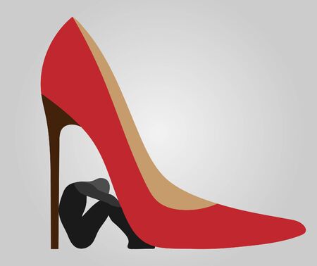 a man under a heel of woman shoes - concept of henpeckedのイラスト素材