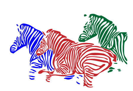three zebra silhouette on white backgroundのイラスト素材