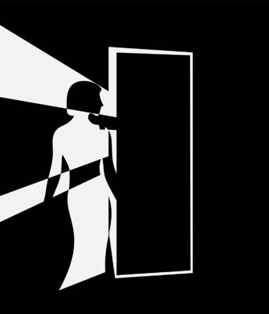 silhouette woman standing toward door vector conceptのイラスト素材