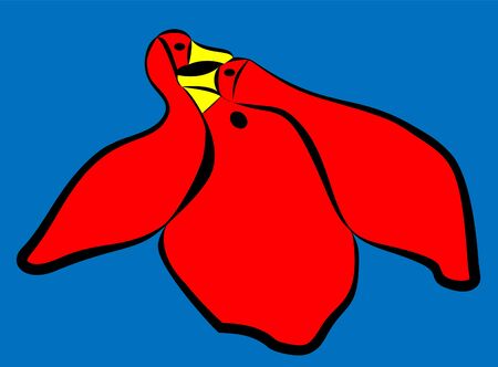 three abstract vector red birds on blue background illustrationのイラスト素材